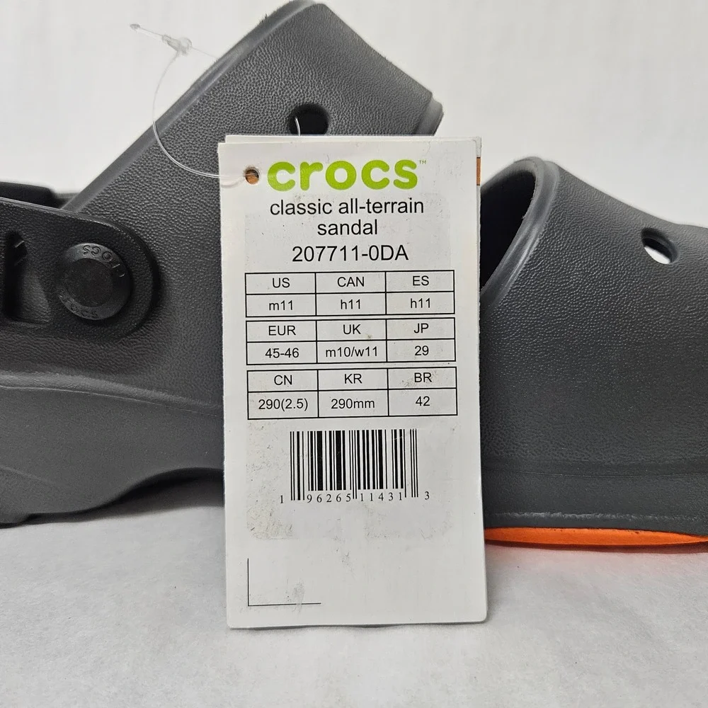 Crocs Classic All-Terrain Sandal 207711-0DA Slate Grey Black Orange Mens Size 11